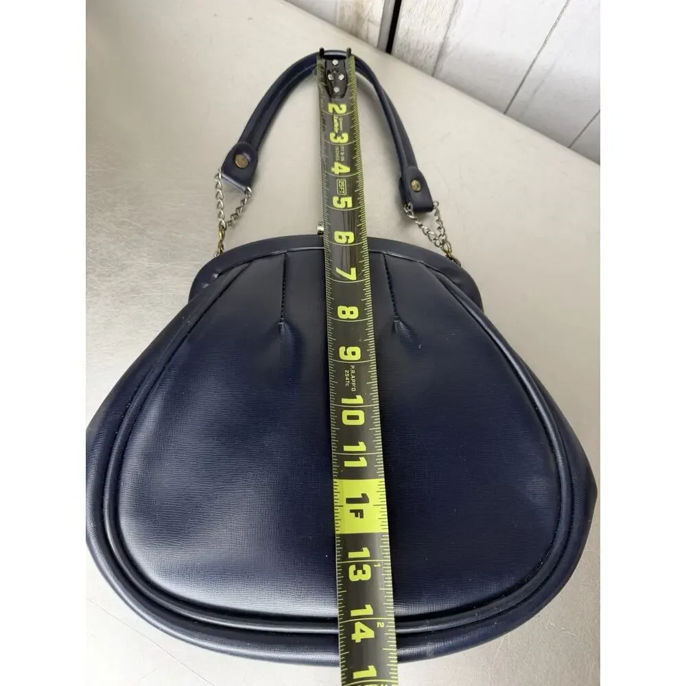 Vintage 1960s Navy Purse Bag Snap Frame Faux Leather Hollywood Glam